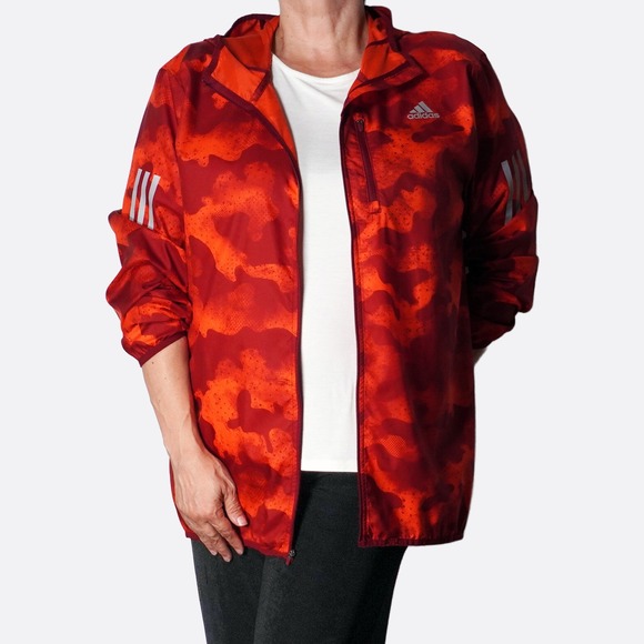 adidas Tops - Adidas Running Windbreaker Red Camo Large Reflective Hooded Jacket